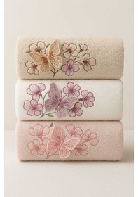 Resim 3lü Lüks %100 Pamuklu Mutfak Havlusu Seti 3d Kelebek Aplikeli 30x50 Cm Renkli 