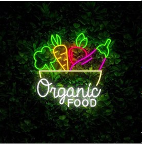 Resim Organic Food Yazılı Ve Şekilli Neon Tabela Çok Renkli 