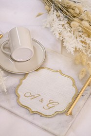 Resim Kişiye Özel Gold Nakış İşlemeli ve Harfli Keten Söz Mendili 