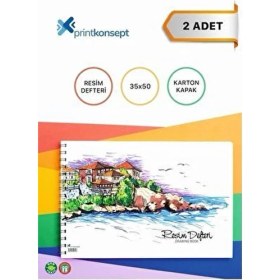 Resim Mediart Prıntkonsept 2'li Büyük Boy Karton Kapak Resim Defteri 35X50 80 gr Beyaz 15 Yaprak 