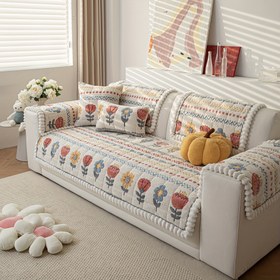 Resim 1 Bohemian Peluş Polar Koltuk Örtüsü - Sıcak, Rahat ve Şık Canlı Çiçek Desenli Kanepe Koruyucu, Makinede Yıkanabilir, Tek Kişilikten Dört Kişiliye Uygun Kanepeler için Dekoratif Minder Kaplamaları | Peluş Kumaş 
