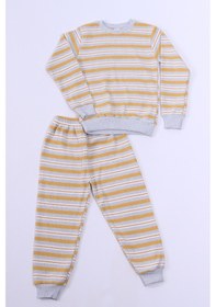 Resim Hçm Erkek Çocuk Pijama Takımı Çizgili Ribanalı A35 Sarı 