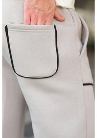 Resim Boyalı Gri Şerit Detaylı Jogger Eşofman Altı E6581 Boyalı Gri 