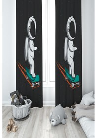 Resim Mekta Home Bebek Ve Çocuk Odası Kaykaylı Astronot Desenli 2 Kanat Fon Perde 