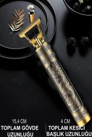 Resim JASPER Gold Dragon Metal Gövdeli T-Bıçak Ense Sakal Çizim Lazer Epilasyon Öncesi Tıraş Makinesi 