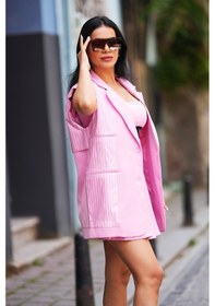 Resim Canım Kendim Store Pembe Çizgi Detaylı Yelek Ve Etek İkili Takım Pembe 