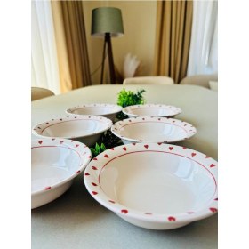 Resim Kırmızı Kalp Model 6 Adet Modern Çorba Kasesi 