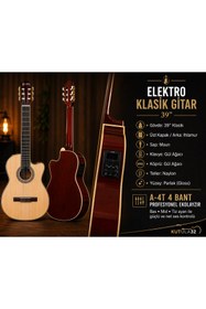 Resim valares QCG2303N Profesyonel Seri Elektro Klasik Gitar 39” 4 Bant Ekolayzır Gül Ağacı Klavye Full Paket 