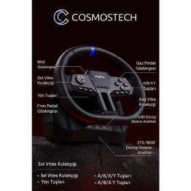 Resim Cosmostech Pxn V9 Gen 2 Direksiyon Seti – Hall Effect Pedallar, Vites, 270°/900° Geçiş, Manyetik Sensör, Pc/xbox Series X|s/one/ps4 Uyumlu Gaming Racing Wheel 
