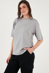 Resim Lela Streç Oversize Fit Bisiklet Yaka T Shirt Bayan T SHİRT 5865911 