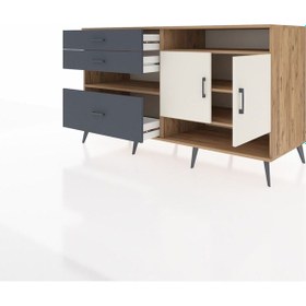 Resim Kronos Konsol 4 Raflı 3 Çekmeceli 2 Kapaklı 176x59x99 Çam-aytaşı/ Çam-aytaşı/antrasit 