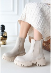 Resim Pabucmarketi Bej Suni Deri Chelsea Kadın Bot Çok Renkli 