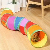 Resim Renkli S-Şekilli Kedi Tüneli - Çoklu Açıklıklı Etkileşimli Oyun Tüpü, Yapışmaz & Kolay Katlanabilir, Dayanıklı Polyester Malzeme ile Kediler, Yavru kediler ve Küçük Evcil Hayvanlar için Oyuncaklar 