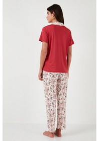 Resim Lela Regular Fit Gömlek Yaka Kısa Kollu Bayan Pijama Takımı 65730101 Kırmızı 