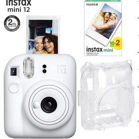 Resim Instax Mini 12 Beyaz Fotoğraf Makinesi-20'li Film ve Şeffaf Kılıf Seti 