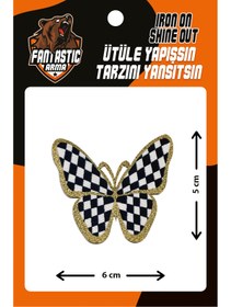Resim FANTASTIC ARMA Ütü Ile Yapışan Dokuma Arma, Ev Tekstili, Simli Dama Desen Kelebek Modeli 
