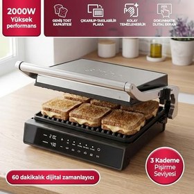 Resim Sinbo SSM-2596 Dijital Izgara ve Tost Makinesi - 2000W, Çıkarılabilir Döküm Plakalı, 4 Dilim Kapasiteli, Gri 