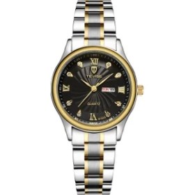 Resim Hanyang Altın Siyah Tevıse Lüks Altın Kadın Izle Hafta Gün Tarih Bilezik Saatler Bayanlar Su Geçirmez Moda Kuvars Çelik Bilek Saatler Montre Femme (Yurt Dışından) 