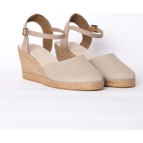 Resim Star Tombis Gerçek Elişi Topuğu Açık Bilekten Bantlı Dolgu Topuk Bej Keten Hasır Espadril Handmade Bej 