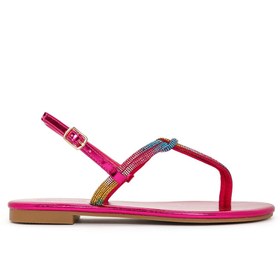 Resim Women's Multicolored Ankle Strap Flip Flops Sandals 