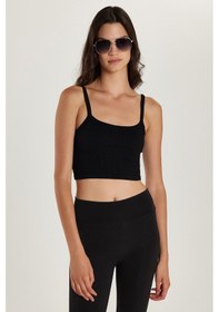 Resim Tudors Kadın Slim Fit Kare Yaka Düz Basic Siyah Crop Atlet-34335 SIYAH 