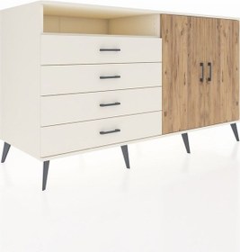 Resim Kronos Konsol 3 Raflı 4 Çekmeceli 2 Kapaklı 176x59x99 Aytaşı-çam/ Aytaşı-çam/aytaşı 