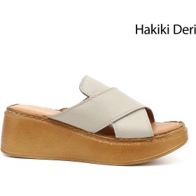 Resim Gönderi(r) Kadın Krem Dolgu Taban Hakiki Deri Terlik 
