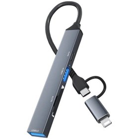 Resim Sones Ads-805 8 Pin + Type-c - Usb-c Veri + Usb 2.0 / 3.0 + Sd / Tf Kart Okuyucu Hub Genişletme Dönüştürücü 