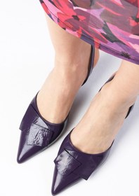 Resim Mio Gusto Josephine Hakiki Rugan Mor Renk Arkası Açık Kadın Topuklu Ayakkabı 