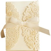 Resim Ximistore9 10 Adet Lüks Altın Kurdeleli Davetiye Seti - Boş İç Kart Ve Zarflı Düğün Ve Parti Organizasyonları İçin 