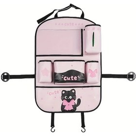 Resim Honeybeeshop Kedi Tasarımlı Ayarlanabilir Çok Cepli Koltuk Arkası Organizer Cat Seat Storage Bag Araç İçi Aksesuar Çantası 