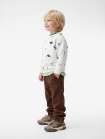Resim Erkek Bebek Pamuklu Uzun Kollu Bisiklet Yaka Dinozor Baskılı Sweatshirt 