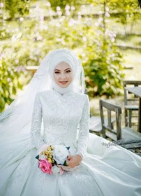 Resim Haute Couture Özel Dikim Tesettür Gelinlik - Fildişi Beyaz / 46 