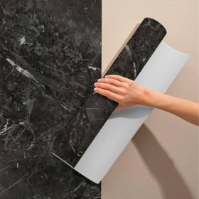 Resim Siyah Mermer Desenli Yapışkanlı Kaplama Kağıdı 5 Metre 