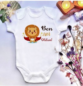 Resim irembaby Unisex Bebek Ben Abi Oldum Baskılı %100 Pamuklu Çıtçıtlı Body Zıbın 