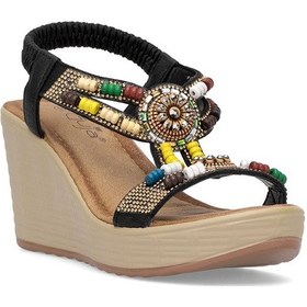 Resim Guja 25y155-1 Kadın Taşlı Dolgu Topuk Sandalet Siyah Siyah 