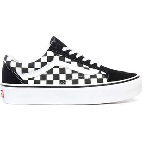 Resim Vans UA Checkerboard Old Skool Platform Sneaker Kadın Ayakkabı VN Siyah - Beyaz 
