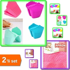Resim Hereveoyuncak Silikon Fırın Eldiveni - Yanmaz - Su Geçirmez 1 Adet + Pratik Mutfak Önlüğü 1 Adet - 2li Set L9M5R8 