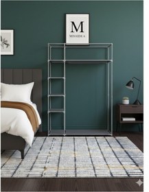 Resim Missidea Elit Yandan Raflı Bez Dolap Metal İskeletli Gardırop Gri 