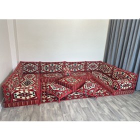 Resim Coton Şark Köşesi Minder Takımı Kırmızı 