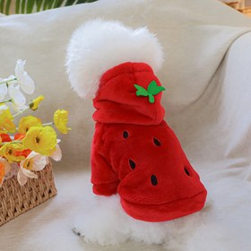 Resim Çilek Kırmızısı Polar Evcil Hayvan Kapüşonlu Sweatshirt Köpekler ve Kediler İçin - Rahat Kalın Sıcak Kazak, %100 Polyester 