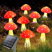Resim Bir kontrolcü ile 8 Güneşli Mantar Işığı - Dış Mekan Bahçe Dekoru, 600mAh Güneş Piline Sahip Noel Peri Dize Işıkları, Kırmızı ve Sarı LED Mantarlar ile Polka Dots, Bahçe, Düğün, Parti ve Tatil Atmosferi Aydınlatması için Plastik Çubuklar, Festiv Işıkları | Wimsical Bahçe Dekoru | Güneş Enerjili Işıklar, Mantar Süslemeleri 