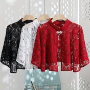 Resim Gümüş Tokalı Vintage Dantel Şal, Akşam Randımanları İçin Nefes Alabilir Güneş Koruyucu Hafif Polyester Pelerin 