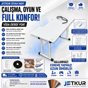 Resim XMAX Jetkur Beyaz Mdf Bilgisayar Oyuncu Masası Lazer Kesim Sallanmaz Metal Ayaklı - Vida Derdi Yok 