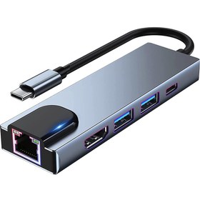 Resim Type C Hub 5 In 1 Type-C To 4K HDMI + 2x USB 3.0 + Type-C + Lan RJ45 USB C Hub Multiport Adapter 