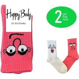 Resim HAPPYBODY SOCKS Organik Çocuk Tenis 2'li Soket Emoji Desenli Soft Yıkamlı Kumaş 