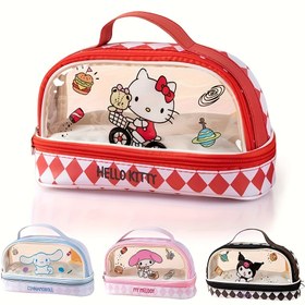 Resim Sanrio için for hello kitty Çift Katmanlı Şeffaf Kalem Kutusu, Büyük Kapasiteli PVC Kırtasiye Düzenleyici Üst ve Alt Bölümlerle, Taşınabilir Okul Malzemeleri Depolama Çantası, Kalem Kılıfı 