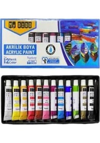 Resim Mini Şövale 25x35 2 Li Tuval Mydido 12 Renk Akrilik Boya Başlangıç Seti Fırça Palet Ponpon Su Kabı Masaüstü Sanatsal 