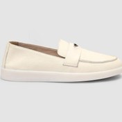 Resim %100 Hakiki Deri Bej Kadın Loafer Bej 