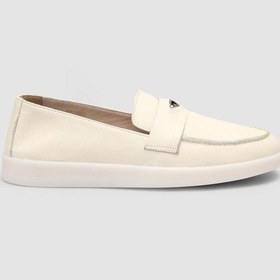 Resim %100 Hakiki Deri Bej Kadın Loafer Bej 
